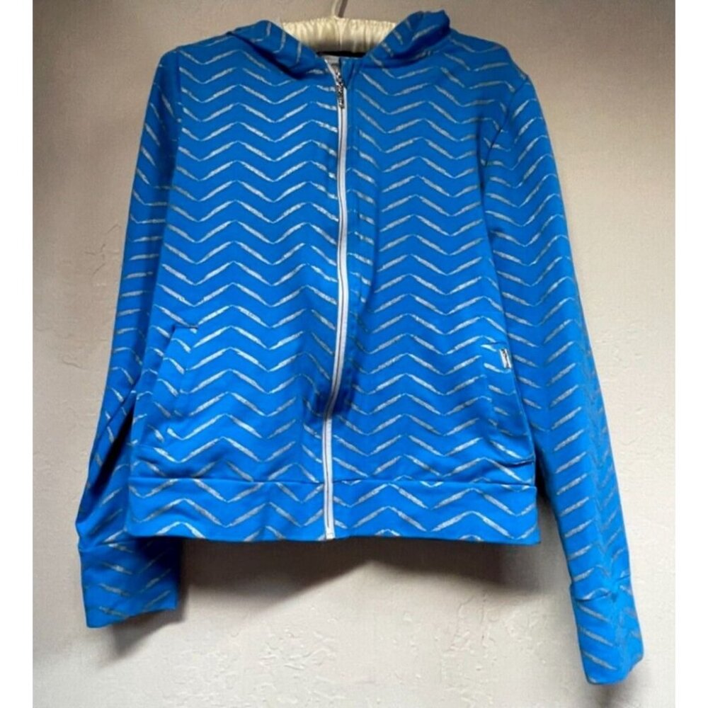 Marea Sportwear Jacket Womens 2 Blue Silver Chevron Zip Up Hoodie Pocket Stretch